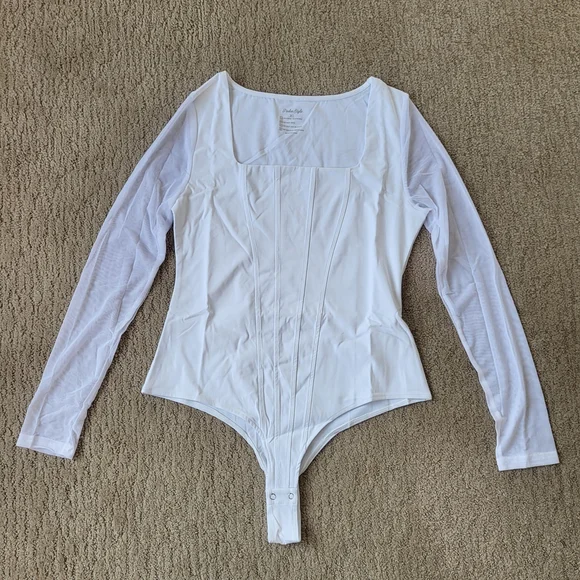 Women’s Long Sleeve White Square Neck Bodysuit – Size XL – NWT – PinkmStyle - Picture 2 of 11
